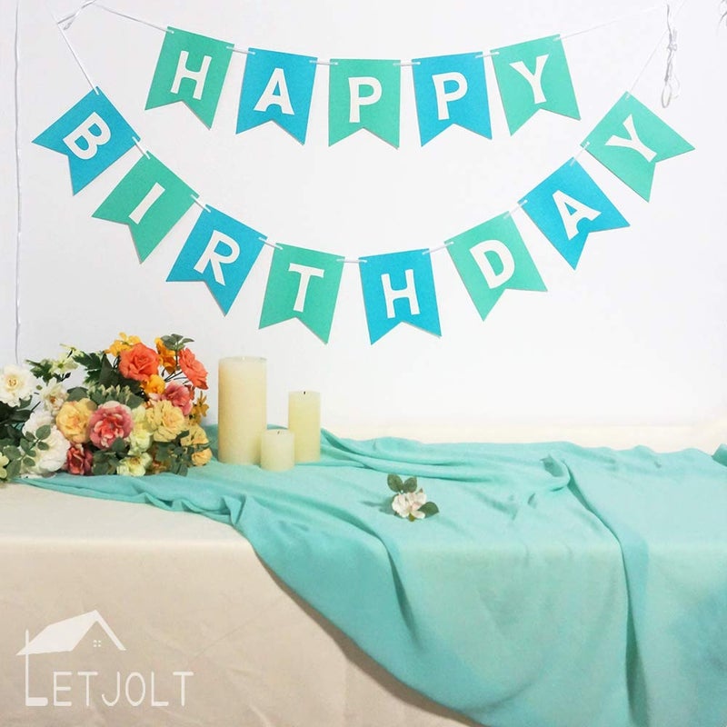 Letjolt Mint Blue Happy Birthday Banner Signs Supplies for Boy Birthday Party Decorations Nursery Decor 13 Pieces - Image 2